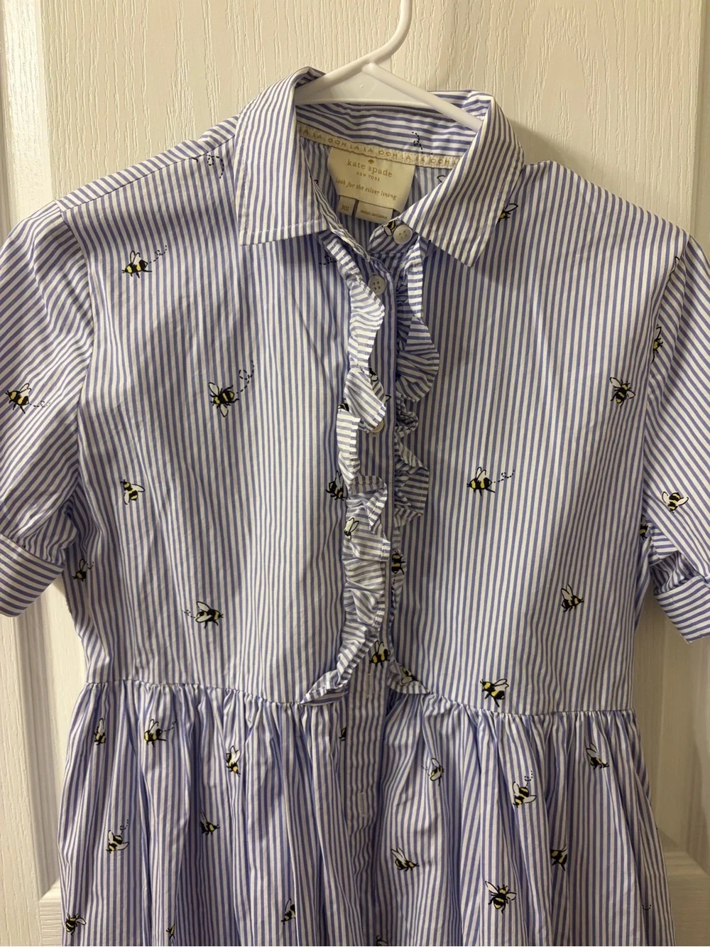 kate spade Blue and White Striped Ruffle-Front Shirt Dress